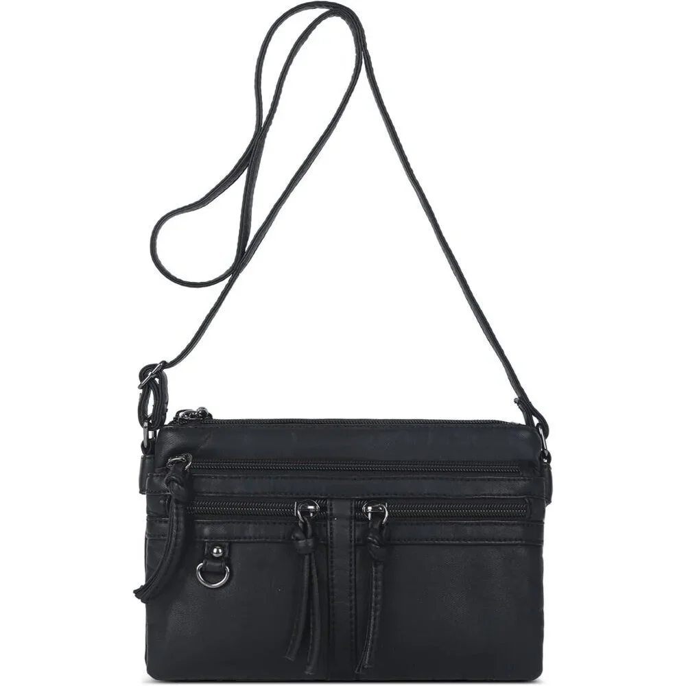 Leather Crossbody Bag Women Small Multi-Pocket Zipper Shoulder Purse